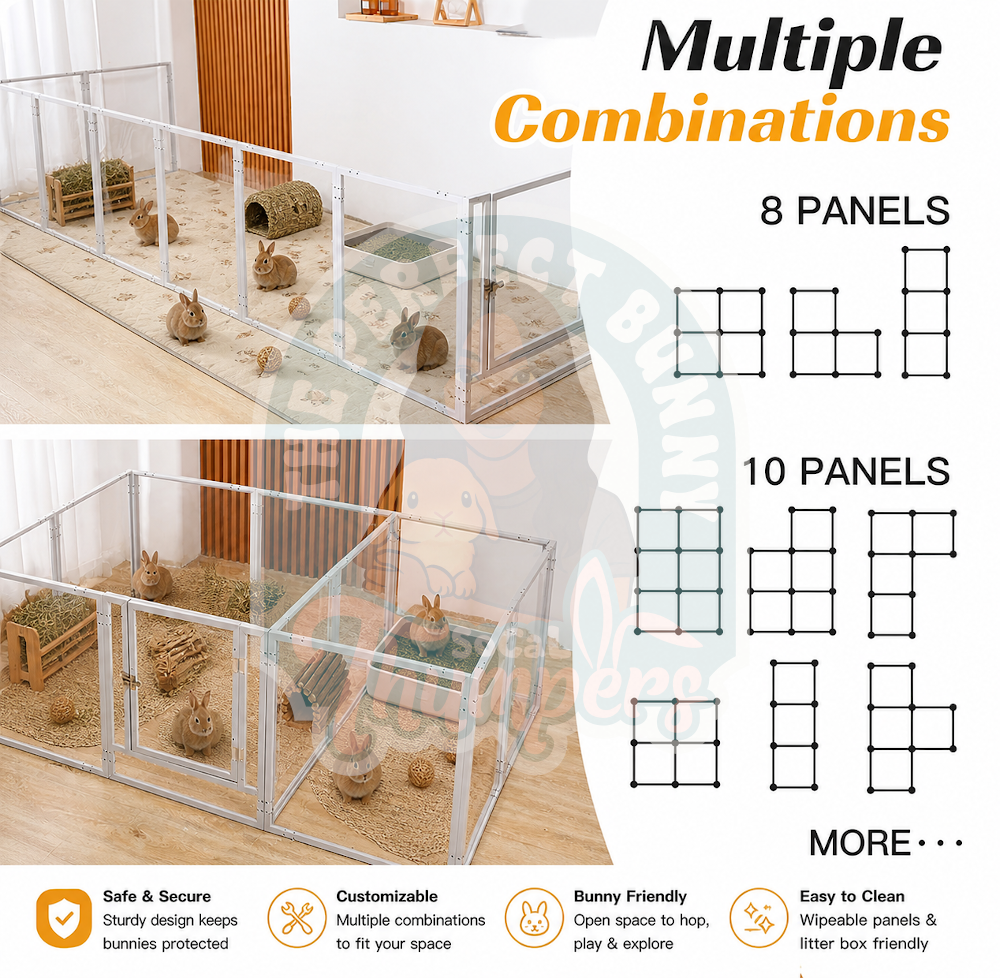 Clear Acrylic Rabbit Indoor / Outdoor Playpen Kennels - Choose Kennel Type