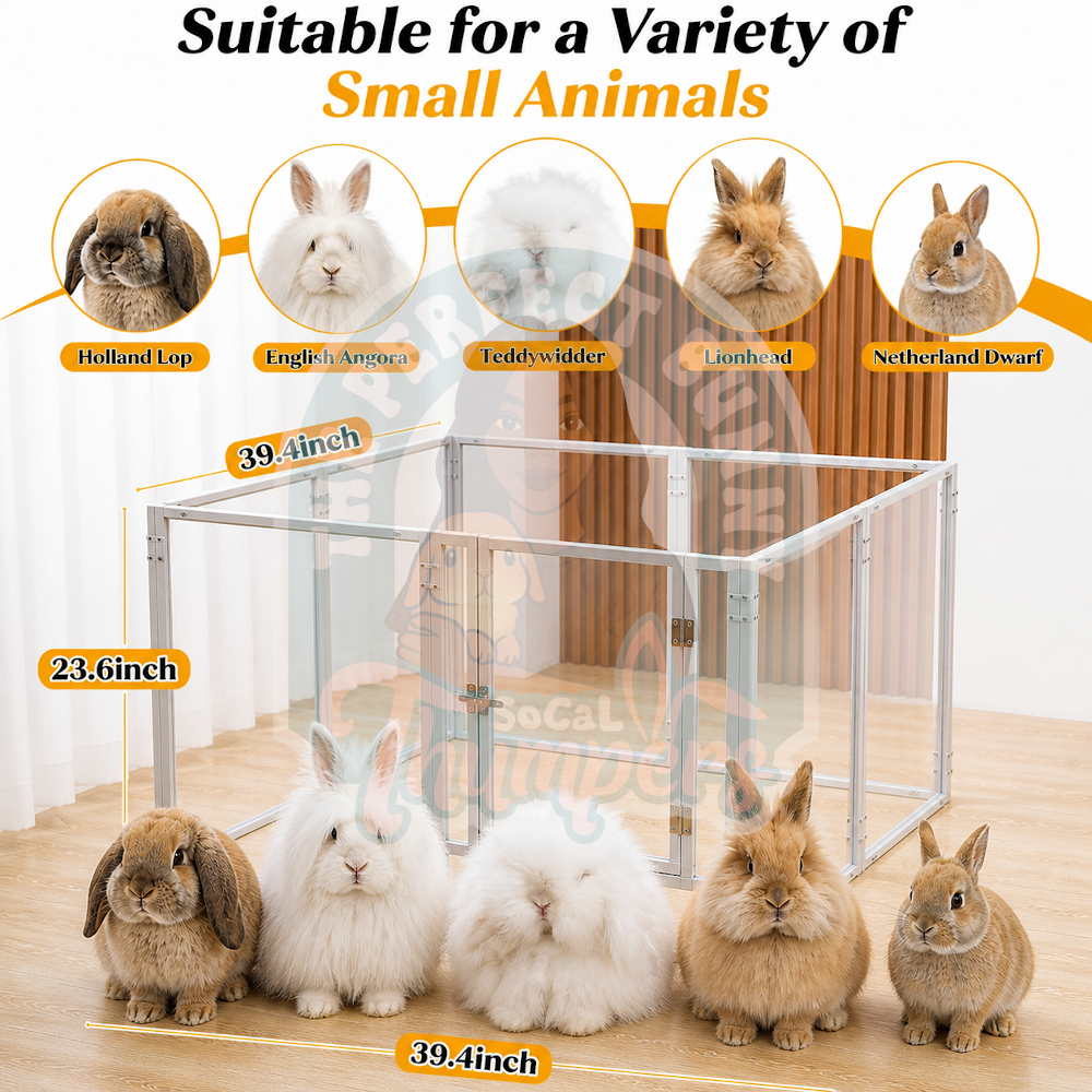 Clear Acrylic Rabbit Indoor / Outdoor Playpen Kennels - Choose Kennel Type