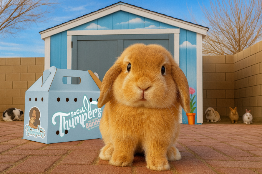 Holland Lop Bunny In Front of Rabbitry